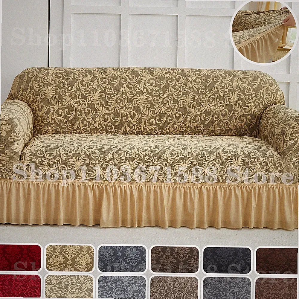 1pc European Style Flower Sofa Slipcover with Skirt Jacquard Non-slip Sofa Cover