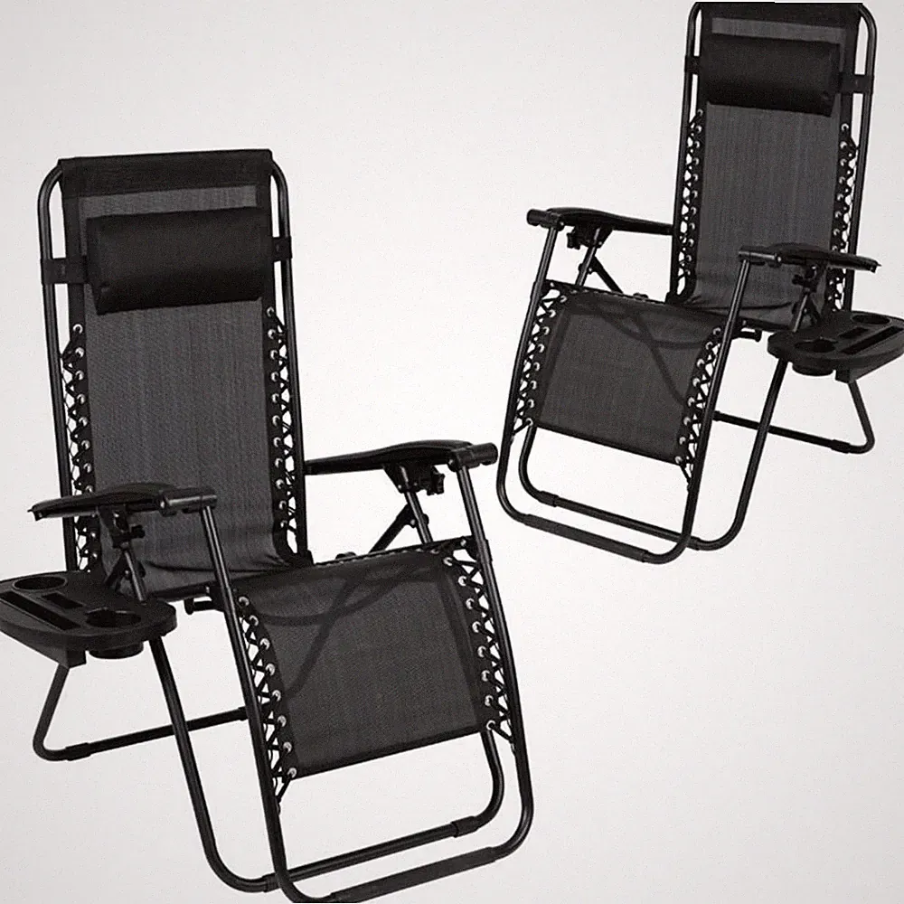 Flash Furniture Adjustable Mesh Zero Gravity Lounge Chair in Black (Set of 2)
