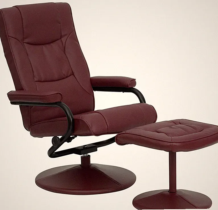 Flash Furniture BT-7862-BURG-GG Contemporary Burgundy Leather Recliner and Ottom