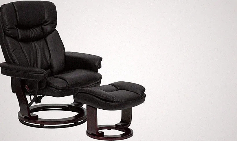Flash Furniture Contemporary Black Leather Recliner and Ottoman with Swiveling M