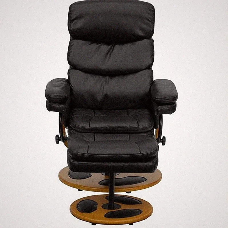 Flash Furniture Contemporary Black Recliner and Ottoman with Base