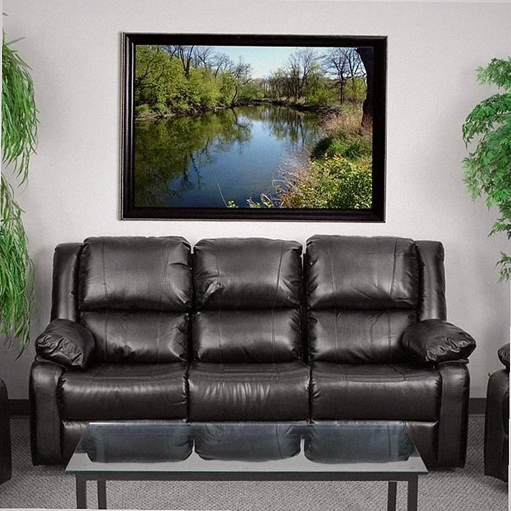 Flash Furniture Harmony Leathersoft Upholstered Reclining Sofa in Black
