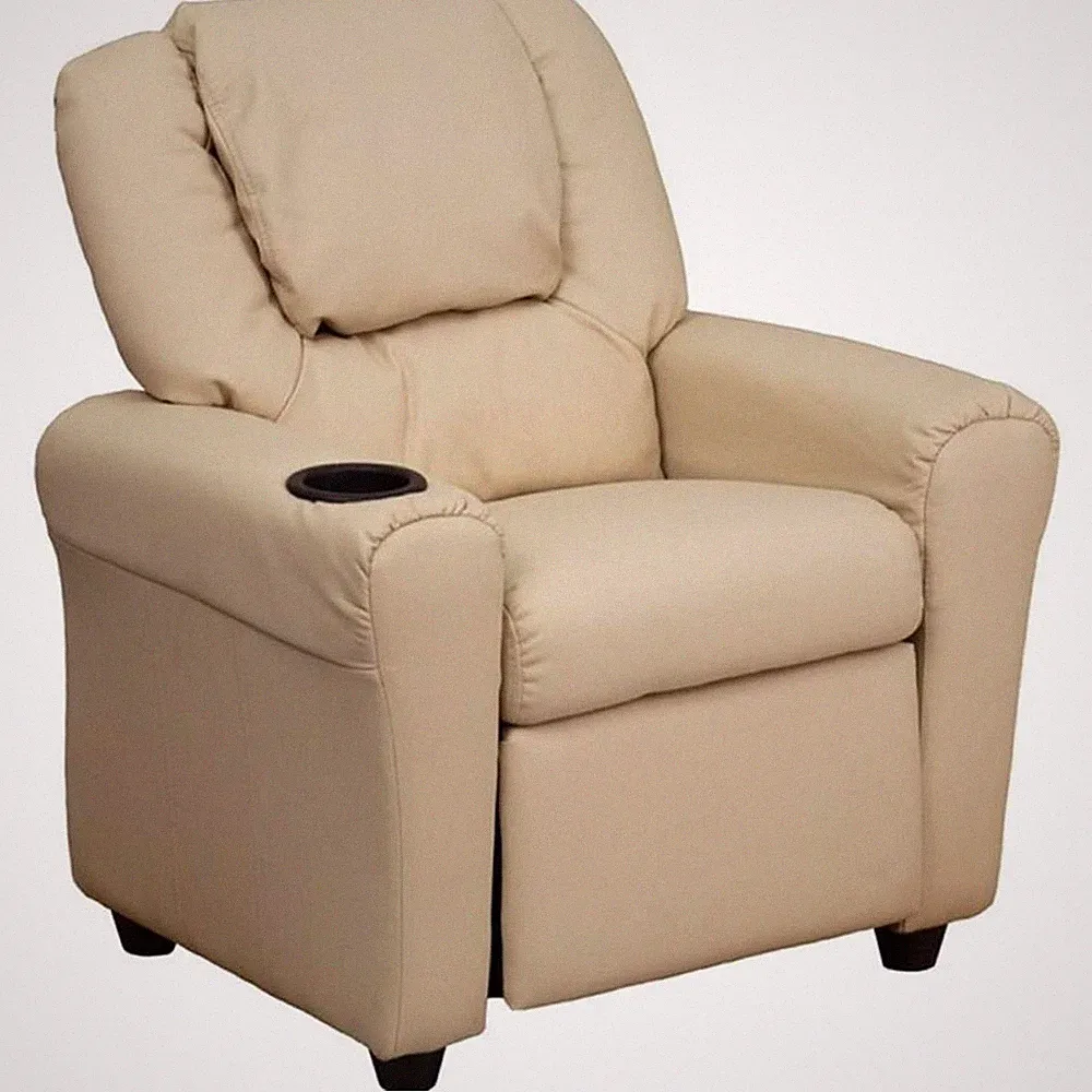 Flash Furniture Vinyl Recliner with Cup Holder and Headrest in Beige
