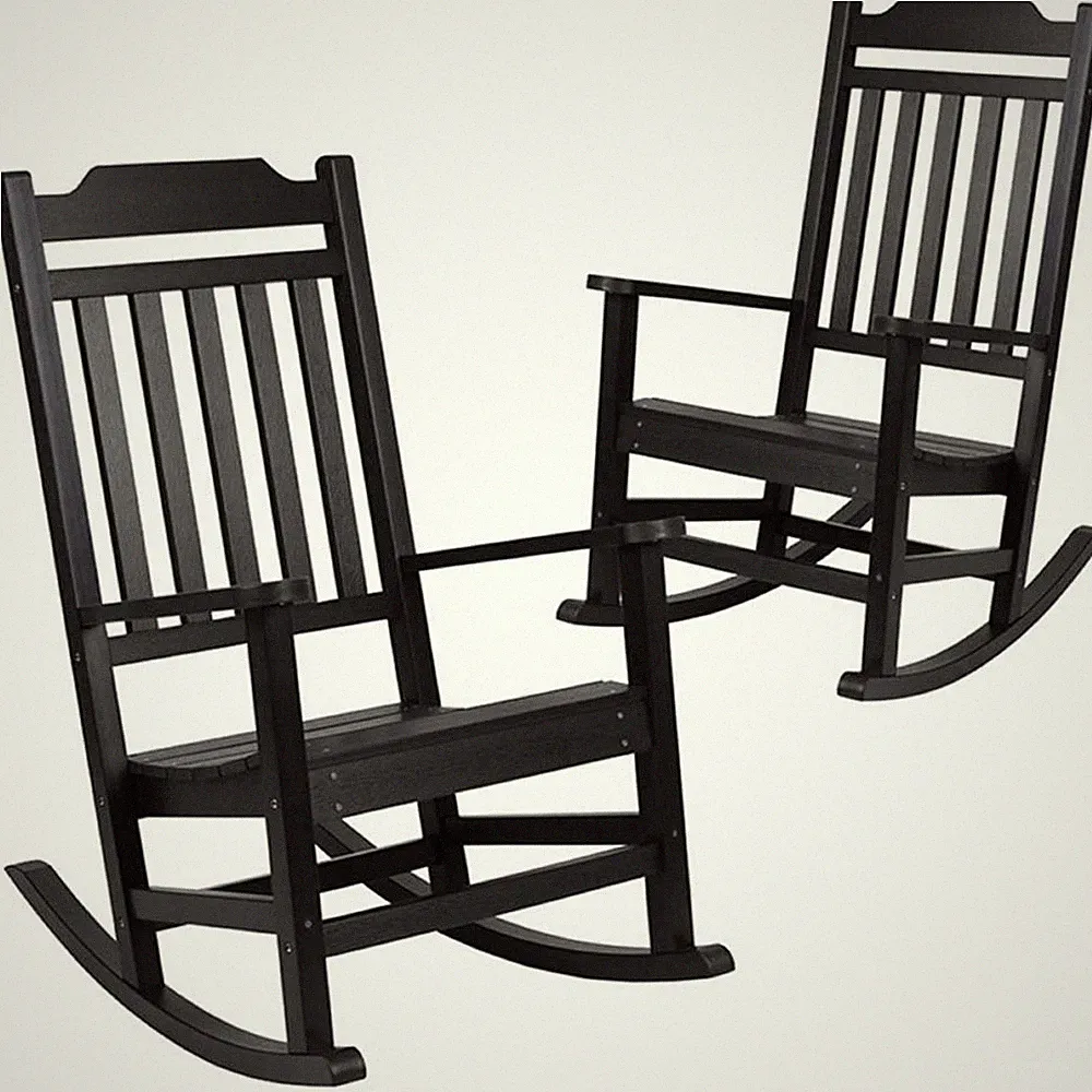 Flash Furniture Winston All-Weather Patio Rocking Chair in Black (Set of 2)