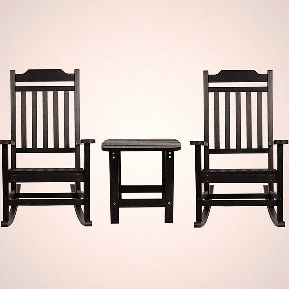 Flash Furniture Winston Resin Set 2 Rocking Chairs and Side Table in Black