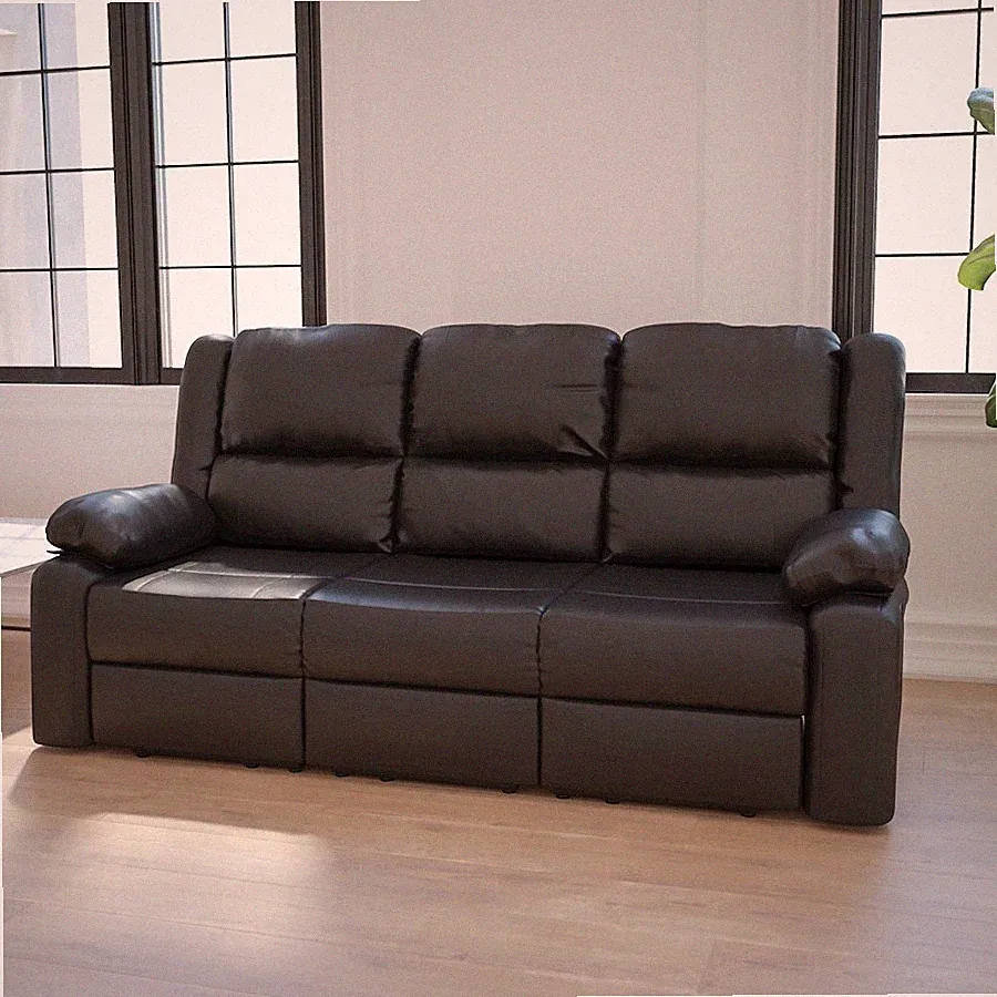 Flash Harmony Black LeatherSoft Sofa/Two Built-In Recliners - BT-70597-SOF-GG