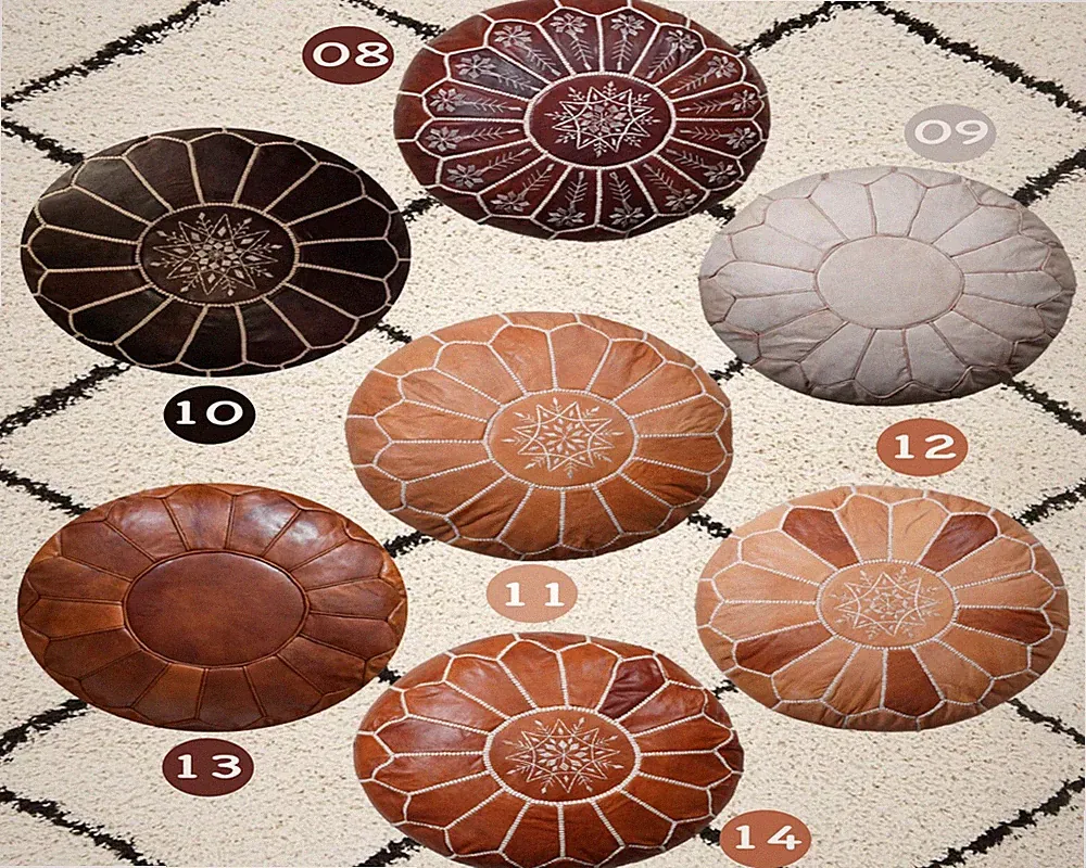 Prefilled Moroccan Handmade Genuine Leather Boho Pouf Ottoman Footstool pouf