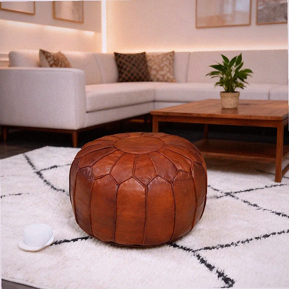 Prefilled Moroccan Leather Ottoman Pouffe Footstool Brown Pouf Boho Genuine