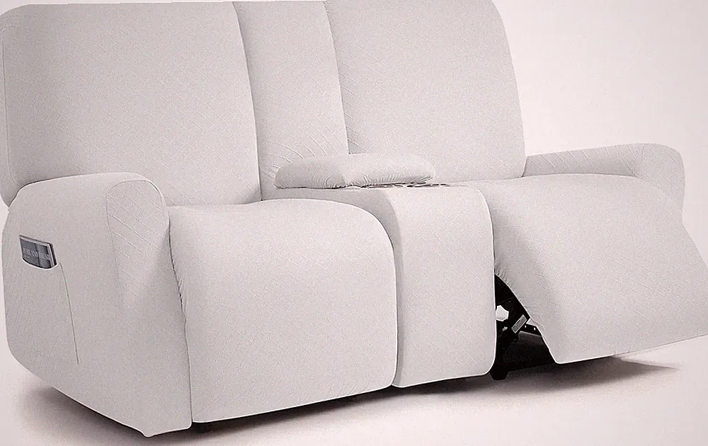 Ulticor Squared Jacquard Reclining Loveseat w/ Middle Console Slipcover Sofa Cov